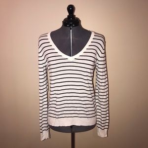 BP Black and White Striped V-Neck Sweater